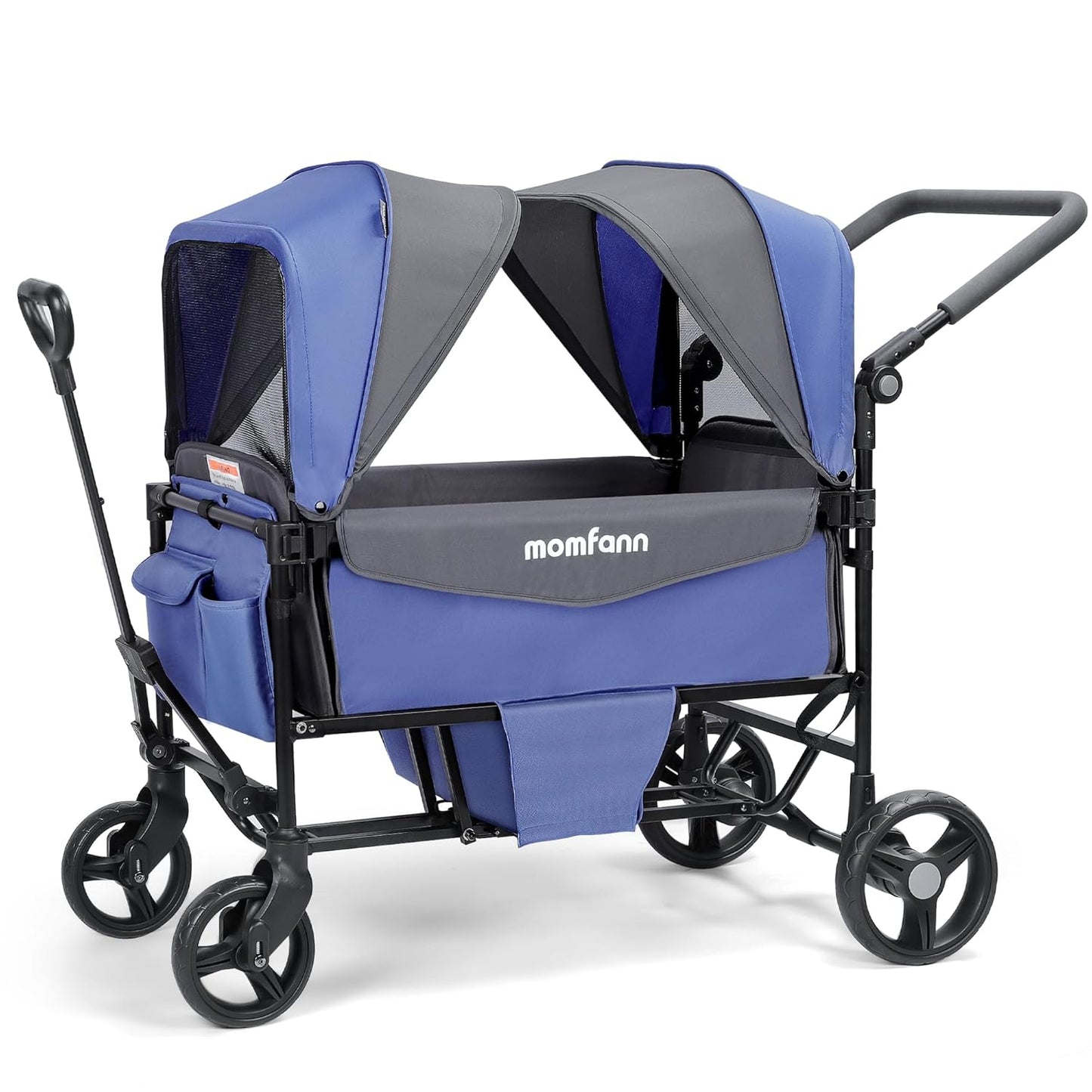 Stroller Wagon for 2 Kids with Canopy, Foldable All-Terrain Wagon Stroller with Adjustable Push/Pull Handle, Parent Organizer, 5-Point Harness, Ideal for Travel & Outdoor Adventures, Meadow Green