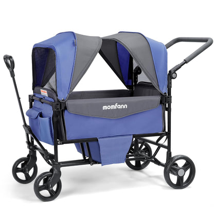Stroller Wagon for 2 Kids with Canopy, Foldable All-Terrain Wagon Stroller with Adjustable Push/Pull Handle, Parent Organizer, 5-Point Harness, Ideal for Travel & Outdoor Adventures, Meadow Green
