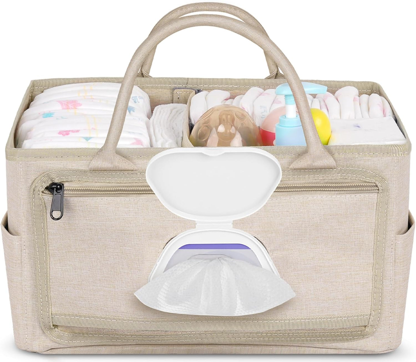 Volnamal Diaper Caddy with Wipe Dispenser One-Handed Access, Premium Diaper Organizer, Portable Car Organizer Nursery Basket for Newborn Essentials, Baby Registry Must Haves for Boys & Girls,Grey