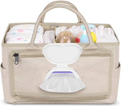 Volnamal Diaper Caddy with Wipe Dispenser One-Handed Access, Premium Diaper Organizer, Portable Car Organizer Nursery Basket for Newborn Essentials, Baby Registry Must Haves for Boys & Girls,Grey