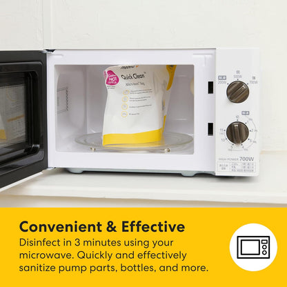 Medela Quick Clean Microwave Sterilizer Bags for Bottles and Breast Pump Parts, Reusable Up to 20 Times Per Bag, Food-Grade Material, Made Without BPA, Pack of 12