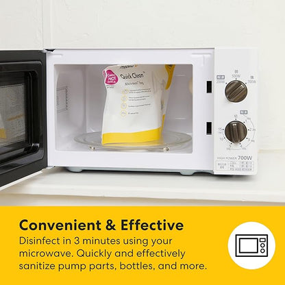 Medela Quick Clean Microwave Sterilizer Bags for Bottles and Breast Pump Parts, Reusable Up to 20 Times Per Bag, Food-Grade Material, Made Without BPA, Pack of 12