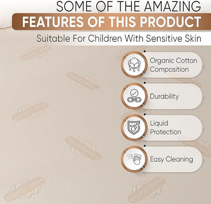 Waterproof Organic Mattress Protector Twin Size – Soft OCS Certified Organic Cotton Surface Mattress Cover – Noiseless & Breathable 250 GSM Mattress Pad – Deep Pocket Fitted Design