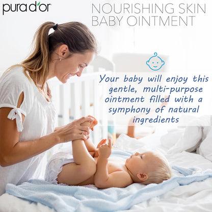 PURA D'OR Baby Ointment, 8 Oz, Moisturizing Balm for Sensitive Skin, Diaper Area, Dryness, Protective Barrier, Gentle Care, Jojoba, Almond, Sunflower, Avocado Oils, Beeswax, Vitamin E, Daily Comfort