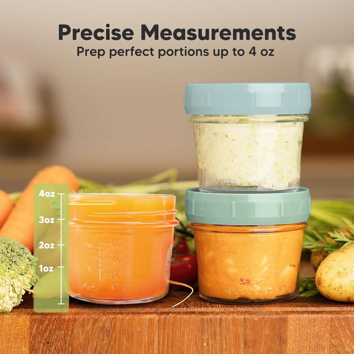 KeaBabies 12pk 4oz Glass Baby Food Containers with Lids - Leak-Proof, Microwavable Small Glass Jars, Baby Purees & Toddler Snack Storage Containers, BPA-Free, Dishwasher & Freezer Safe (Nord)