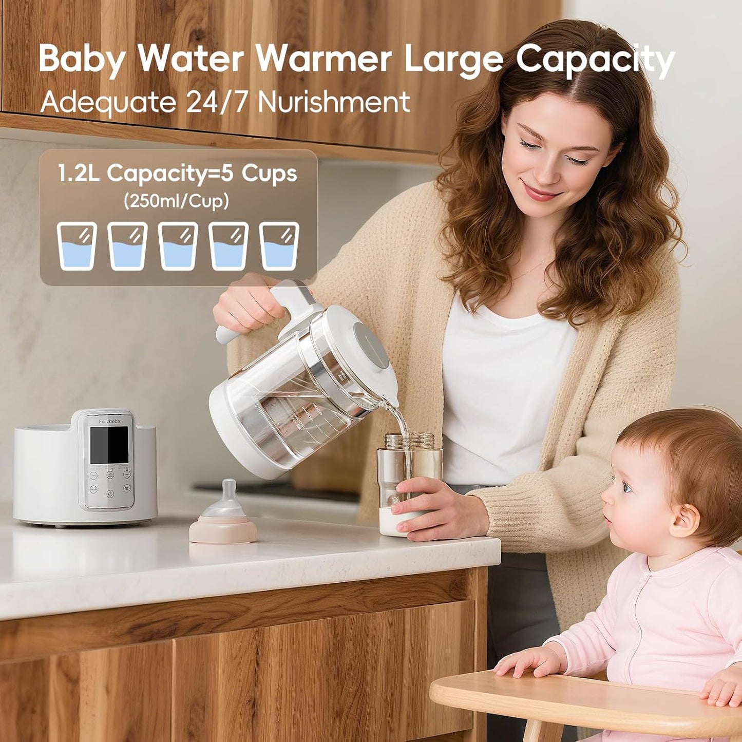 Instant Water Warmer, Baby Bottle Warmer with Faster Cooling Fan and LCD Display, Baby Milk Warmer, Electric Kettle with 6 Temperature Control Presets, Breastmilk Warmer, Boil Tea, Coffee