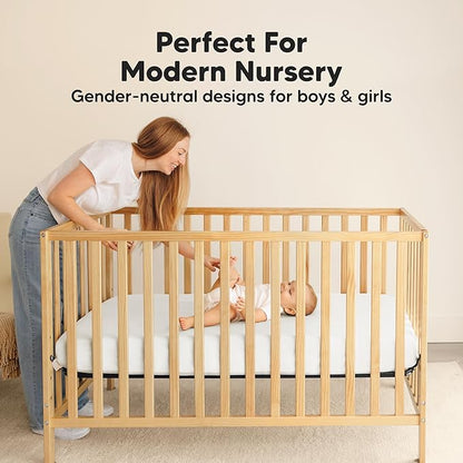 2-Pack Waterproof Crib Sheets for Boys, Girls - 52x28 Fitted Organic Cotton Baby Crib Sheets, Toddler Mattress Protector Cover, Washable, Soft & Durable Baby Bedding Essentials (Soft White)