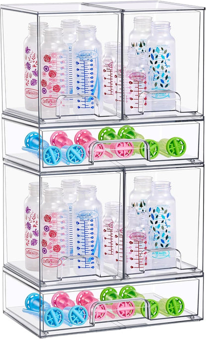 Sorbus Stackable Acrylic Storage Drawers – 2 Small + 2 Tall + 1 Wide – 5 Pack Clear Plastic Organizer Bins for Baby Bottles, Makeup, Bathroom & Vanity, Pull-Out Drawer Design for Kitchen Cabinets