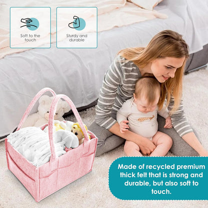 Cute Castle 2 Pack Diaper Caddy Organizer - Portable Baby Caddy Organizer with Handle, Nursery Storage Bin and Car Organizer for Girls, Boys - Baby Gift Basket - Grey