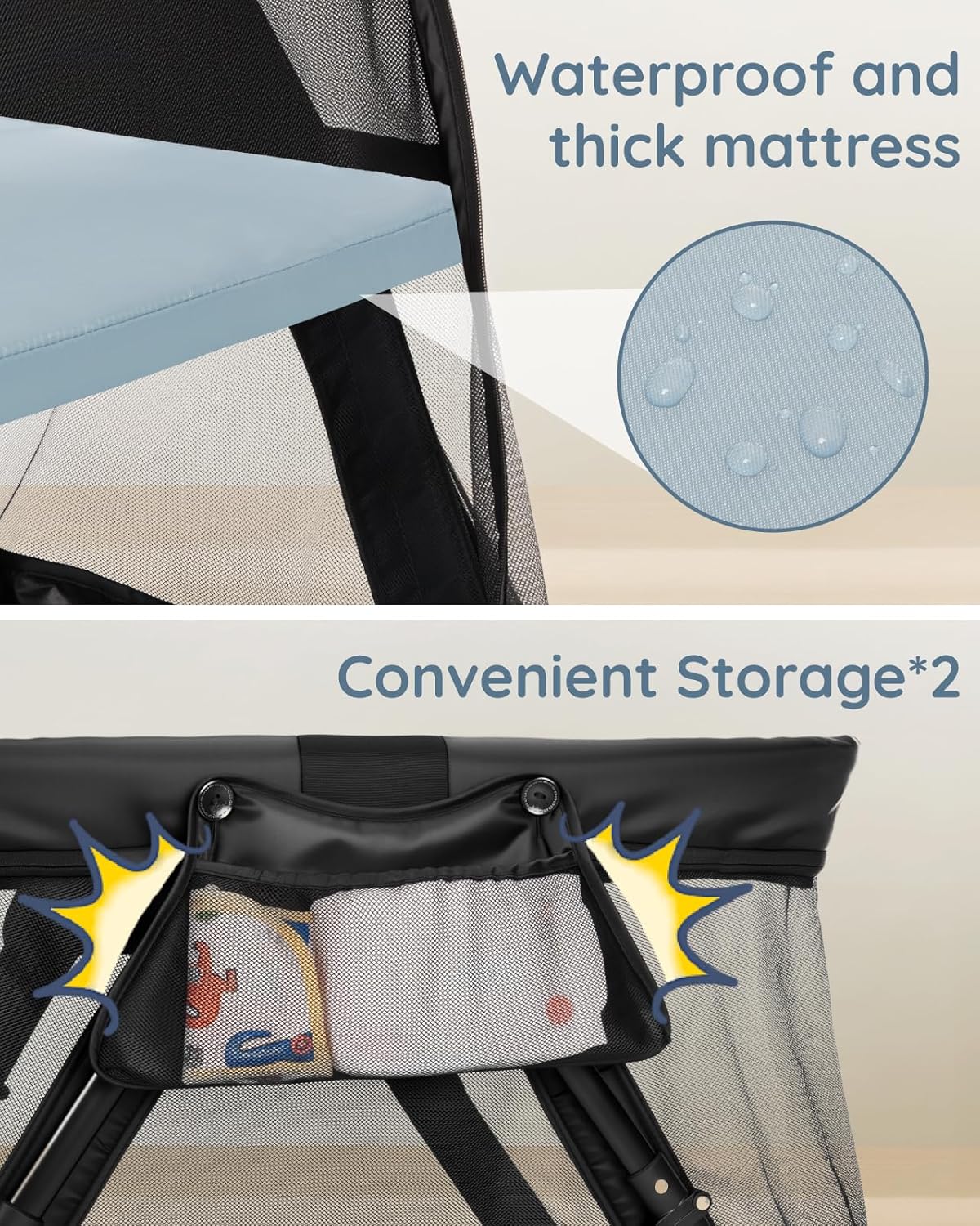 Lilian&Gema 2-in-1 Travel Crib, Portable & Foldable Crib with Backpack, Lightweight Baby Travel Playpen with Thick Mattress for Babies & Toddlers, Baby Travel Essential