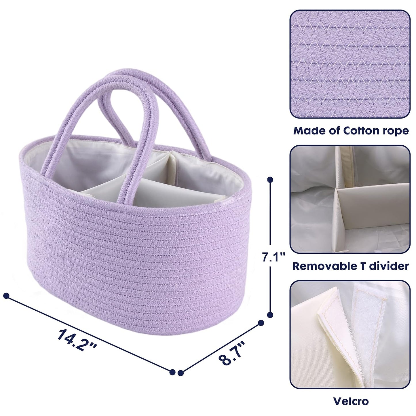 Baby Diaper Caddy Organizer for Girl Boy Rope Nursery Storage Bin Basket Portable Holder Tote Bag for Changing Table Car Travel Baby Shower Gifts Newborn Essentials Registry Must Have Items Pink