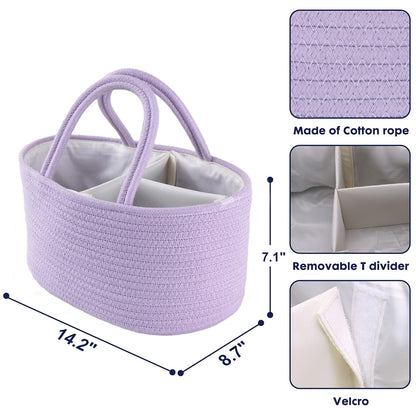 Baby Diaper Caddy Organizer for Girl Boy Rope Nursery Storage Bin Basket Portable Holder Tote Bag for Changing Table Car Travel Baby Shower Gifts Newborn Essentials Registry Must Have Items Pink