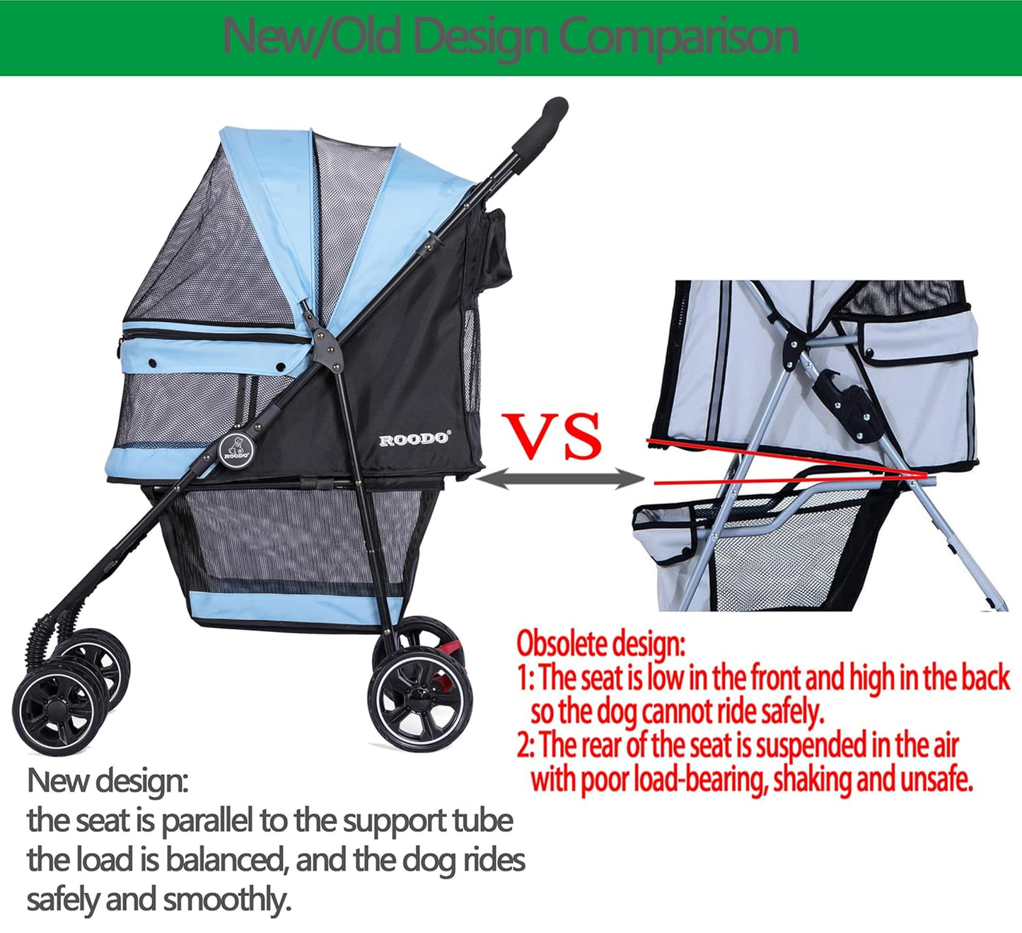 ROODO 4 Wheel Dog Cat Pet Stroller Best Lightweight Foldable Compact Portable Jogger All Terrain Travel Pet Gear Puppy Doggie Bunny Kitty Stroller for up to 30lbs Medium Small Dogs Cats(Light Khaki)