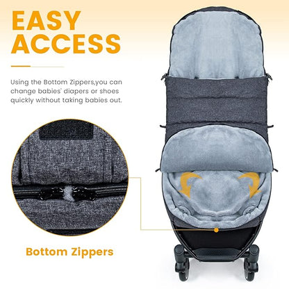 Orzbow Warm Bunting Bag Universal,Stroller Sleeping Bag Cold Weather,Waterproof Toddler Footmuff (Black)