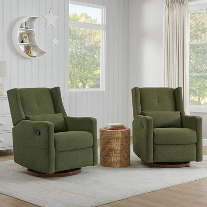 KISLOT Swivel Rocker Recliner Chair, Nursery Glider Recliner with Wood Base Manual Rocking Comfy Upholstered Fabric Reclining Single Sofa for Nursery Bedroom Living Room