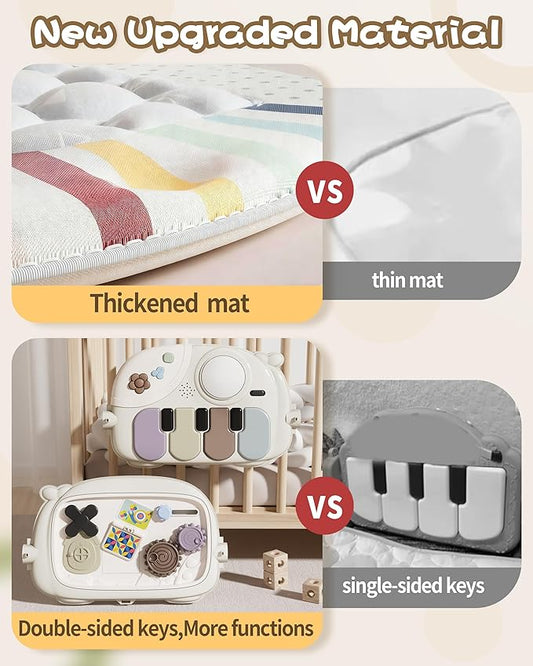 Stactcute Baby Play Mat Baby Toys,Baby Gym Tummy Time Play Piano Activity Mat with 5 Infant Sensory Toys,Music & Light Infant Newborn Gifts for Babies Toddlers 0-3 6-9 11 12 Months.
