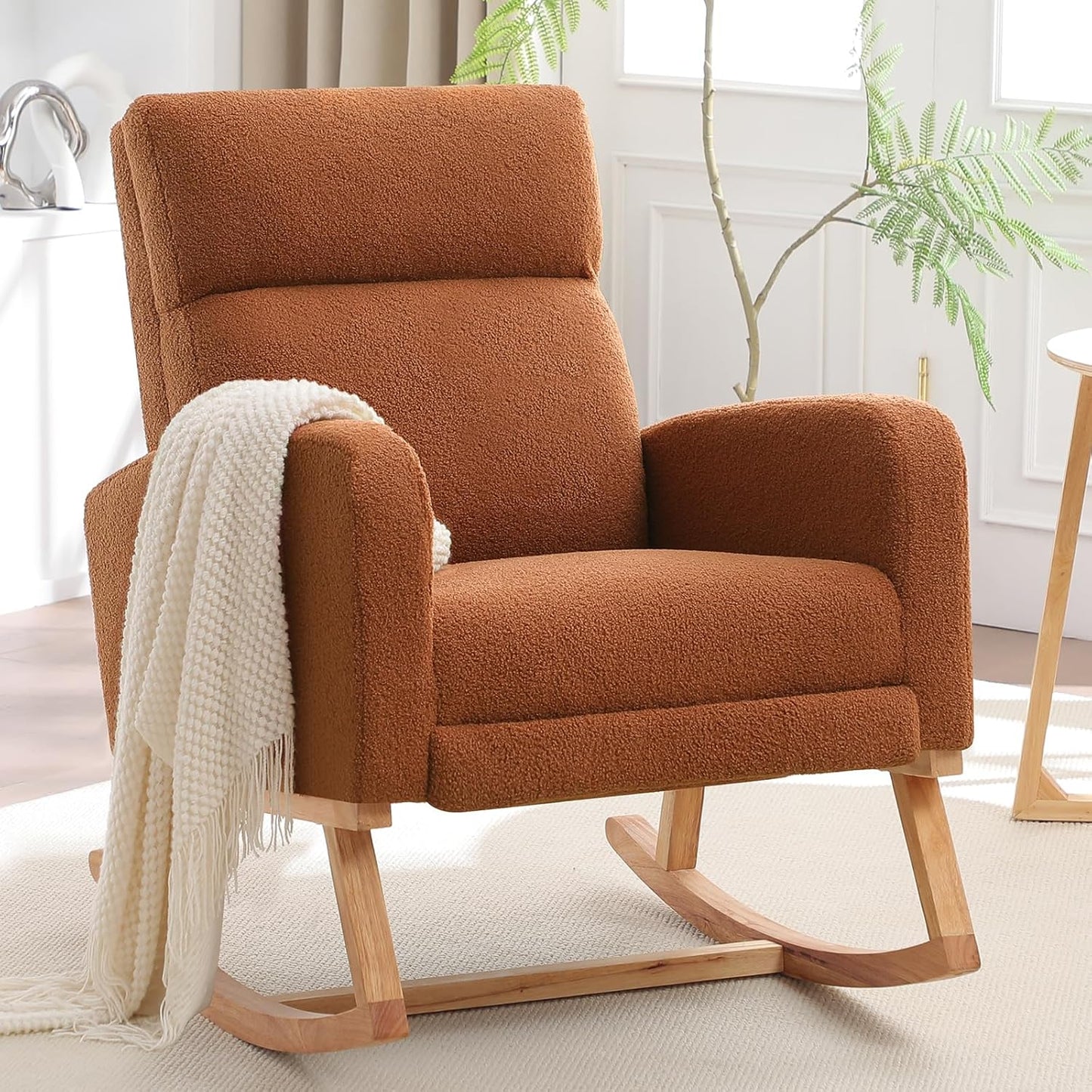 HCHAIRH Rocking Chair Nursery, Nursing Rocking Chairs with Foot Rest for Mom Nursery, Glider Rocker Chair with Footrest and High Backrest for Living Room, Bedroom, Beige