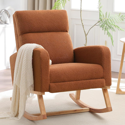 HCHAIRH Rocking Chair Nursery, Nursing Rocking Chairs with Foot Rest for Mom Nursery, Glider Rocker Chair with Footrest and High Backrest for Living Room, Bedroom, Beige