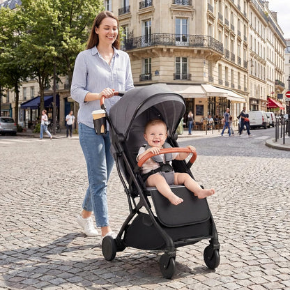 BABY JOY Lightweight Stroller, Compact Travel Stroller with One-Hand Fold, Adjustable Backrest, Canopy, Cup Holder, Footmuff & Storage Basket for Toddlers (Gray)
