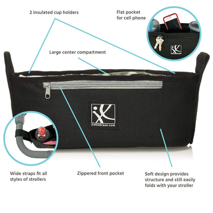 J.L. Childress Cargo 'N Drinks Parent Tray - Universal Stroller Organizer - Stroller Accessory with Insulated Cup Holders and Cell Phone Pocket - for Umbrella Strollers, Doona, Graco and More - Black