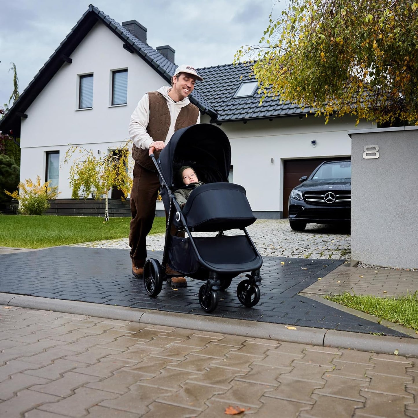 Kinderkraft Grande Plus Kinderkraft Buggy from Birth to 48.5 lb, one-Hand Folding, Reclining Position, Large Canopy with Window, All 4 Wheels dampened, Spacious seat, Black