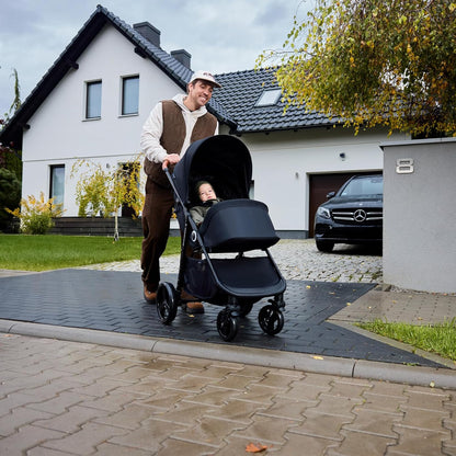 Kinderkraft Grande Plus Kinderkraft Buggy from Birth to 48.5 lb, one-Hand Folding, Reclining Position, Large Canopy with Window, All 4 Wheels dampened, Spacious seat, Black