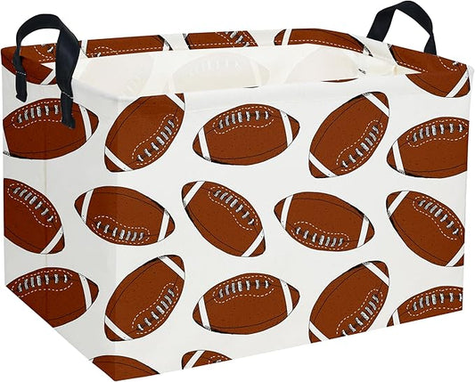 Rectangular Football Basket,Kids Baskets for Kids.Waterproof PE Coating Cute Bins with Handles.Boys Basket,Toys Box,Books Baskets,Gifts Box. (Rugby)
