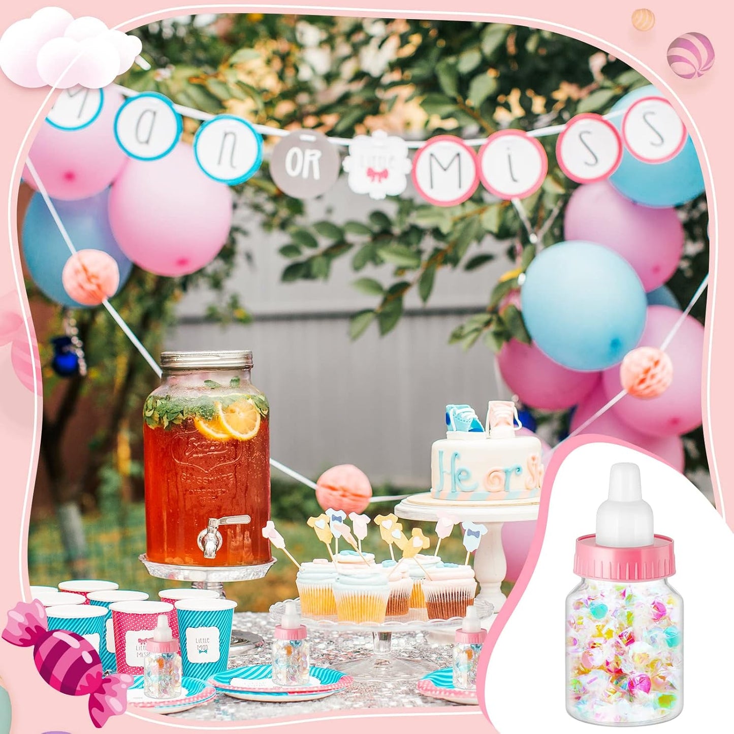 36 Pcs 3.5 Inch Baby Bottle Shower Favor Mini Plastic Candy Bottle Clear Bottles for Baby Shower Mini Feeding Candy Box for Party Favor Gift Decor(Blue)