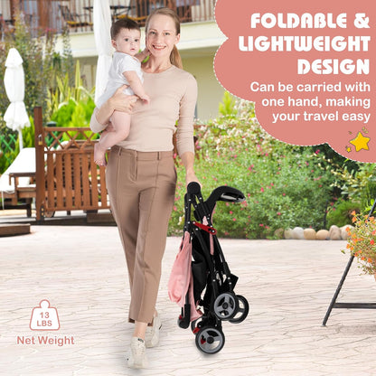 HONEY JOY Lightweight Stroller, Compact Travel Stroller for Airplane, Toddler Fold Pushchair w/Adjustable Canopy & Backrest, Storage Basket, Umbrella Stroller for Infants (Gray)