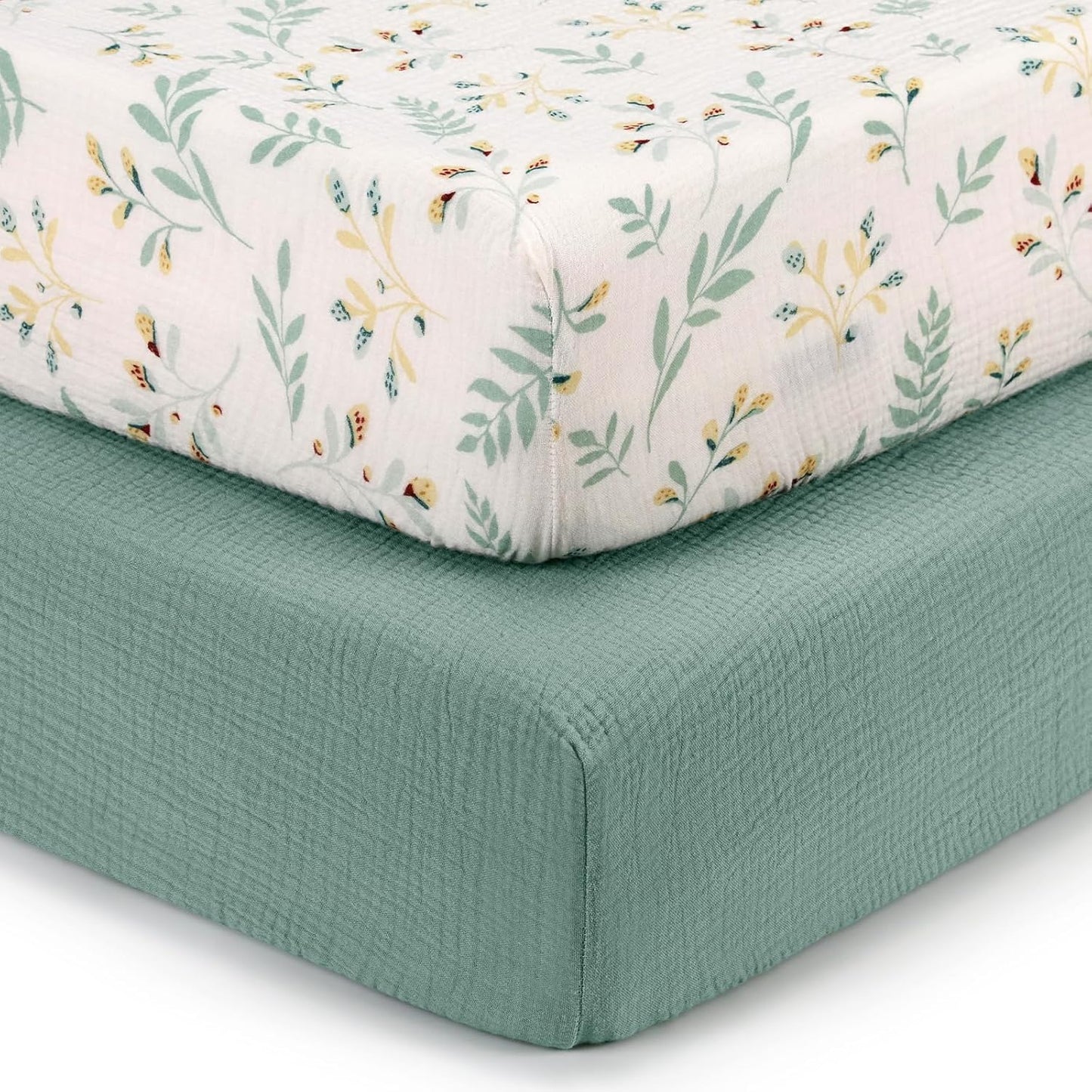 Blissful Diary Muslin Bassinet Sheets for Baby Girls Boys, Boho Soft Cotton Fitted for Oval Hourglass Rectangle Mattress, 2 Pack(Sunshine&Brown)
