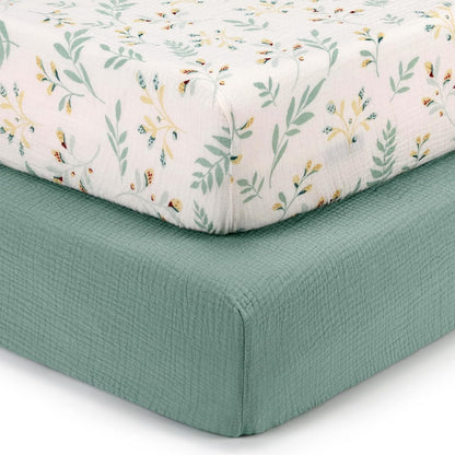 Blissful Diary Muslin Bassinet Sheets for Baby Girls Boys, Boho Soft Cotton Fitted for Oval Hourglass Rectangle Mattress, 2 Pack(Sunshine&Brown)