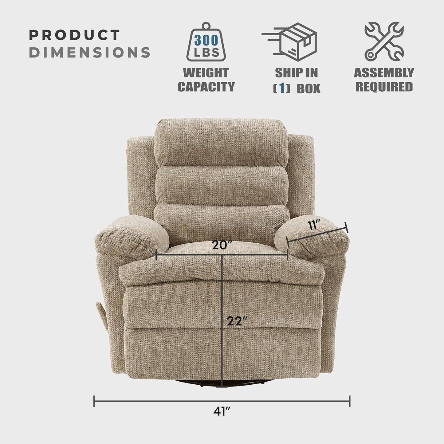 Lexicon Swivel Glider Reclining Chair, Textured Microfiber Manual Recliner, Comfy Nursery Glider Recliner, Swivel Reclining Chair for Living Room/Office/Bedroom/Apartment, Beige
