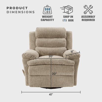 Lexicon Swivel Glider Reclining Chair, Textured Microfiber Manual Recliner, Comfy Nursery Glider Recliner, Swivel Reclining Chair for Living Room/Office/Bedroom/Apartment, Beige
