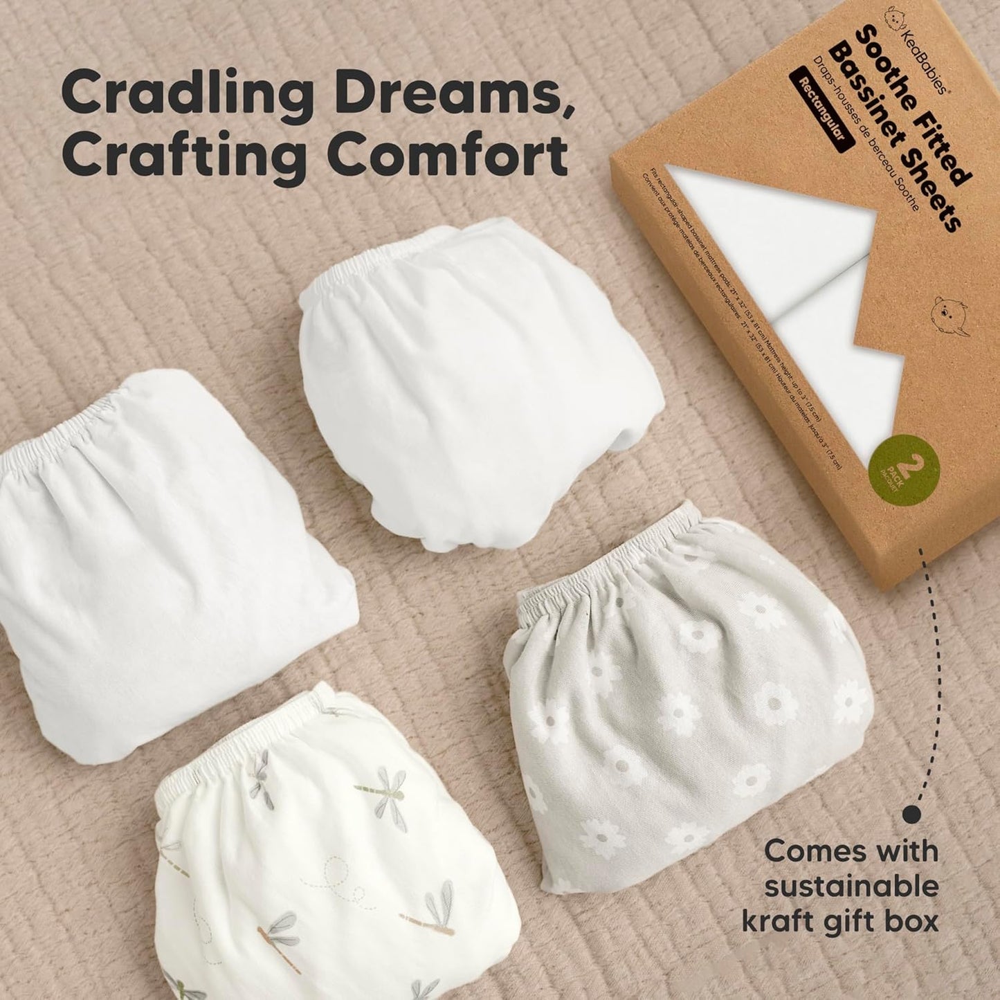 2-Pack Organic Bassinet Sheets for Girls, Boys - 100% Cotton Bassinet Mattress Sheets Compatible with Halo Bassinest Swivel Sleeper, Graco, Baby Delight, Chicco, Unisex Fitted Bassinet Sheets (Elly)