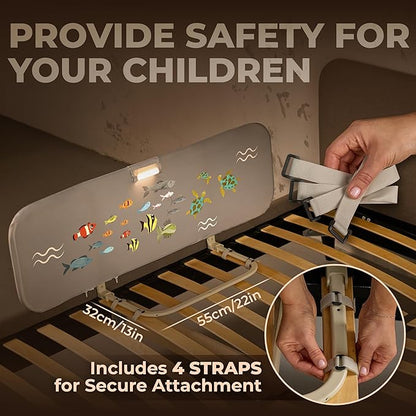 Toddler Bed Rail with Night Light - Foldable Bed Side Rails - Fits for Most Beds Bed Rails for Full Size Bed, Queen Size Rails, Twin Rails - Portable Fence for Baby - 48inch