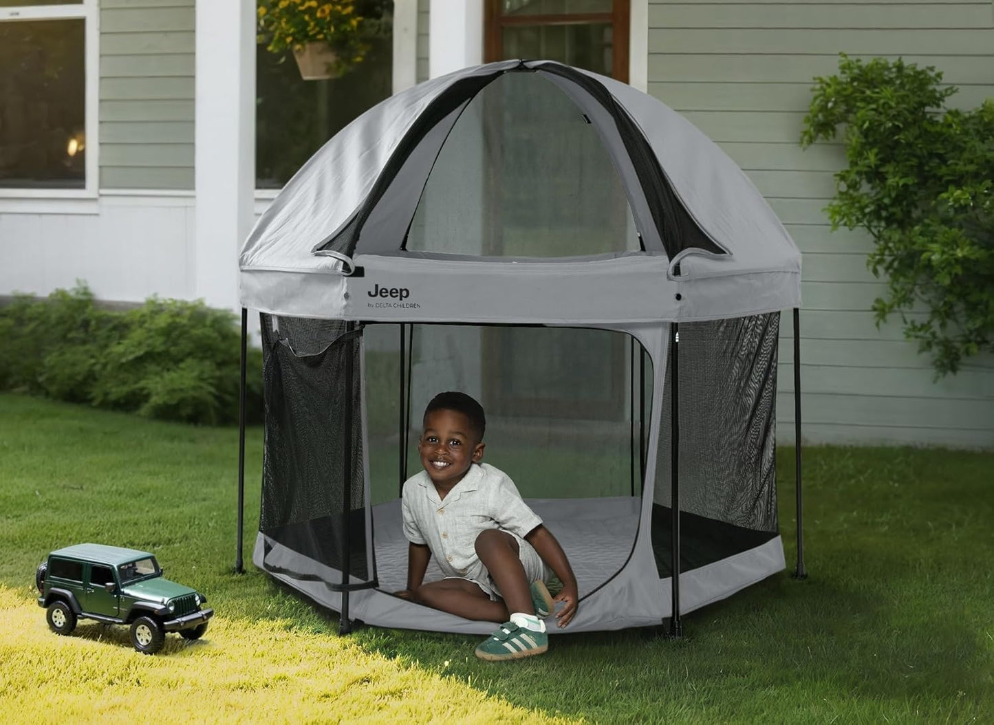 Jeep Hexagon Pop Up Play Yard with Removable Canopy | Ideal for Indoor and Outdoor Use, Olive Green