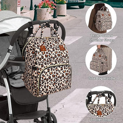 Femuar Diaper Bag Backpack Multifunction Maternity Diaper Bag for Baby Girls & Boys Large Capacity Travel Nappy Bags Leopard Print