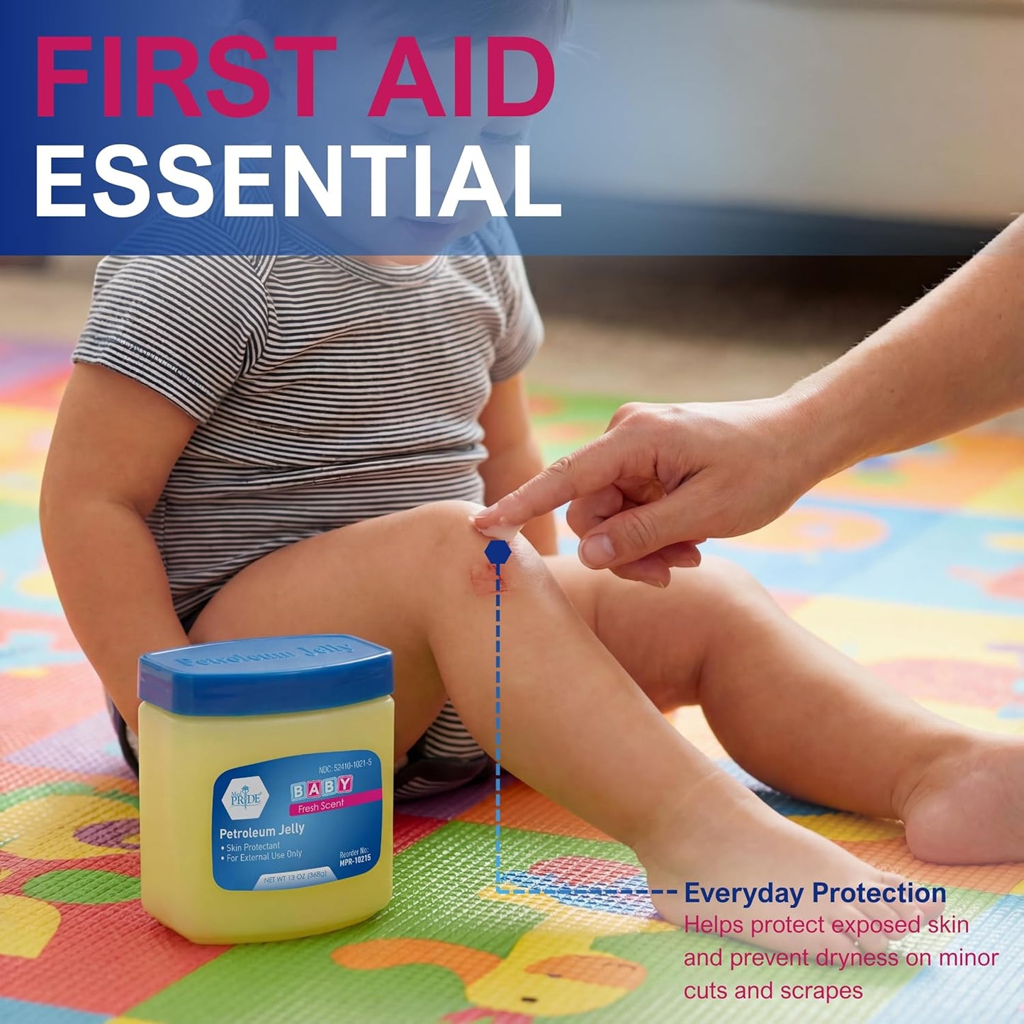 MED PRIDE Petroleum Jelly with Fresh Baby Scent, Pink, 8 oz – Skin Protectant & Moisturizing Ointment for Dry Skin, Rashes, Minor Burns, Chapped Lips & Diaper Rash