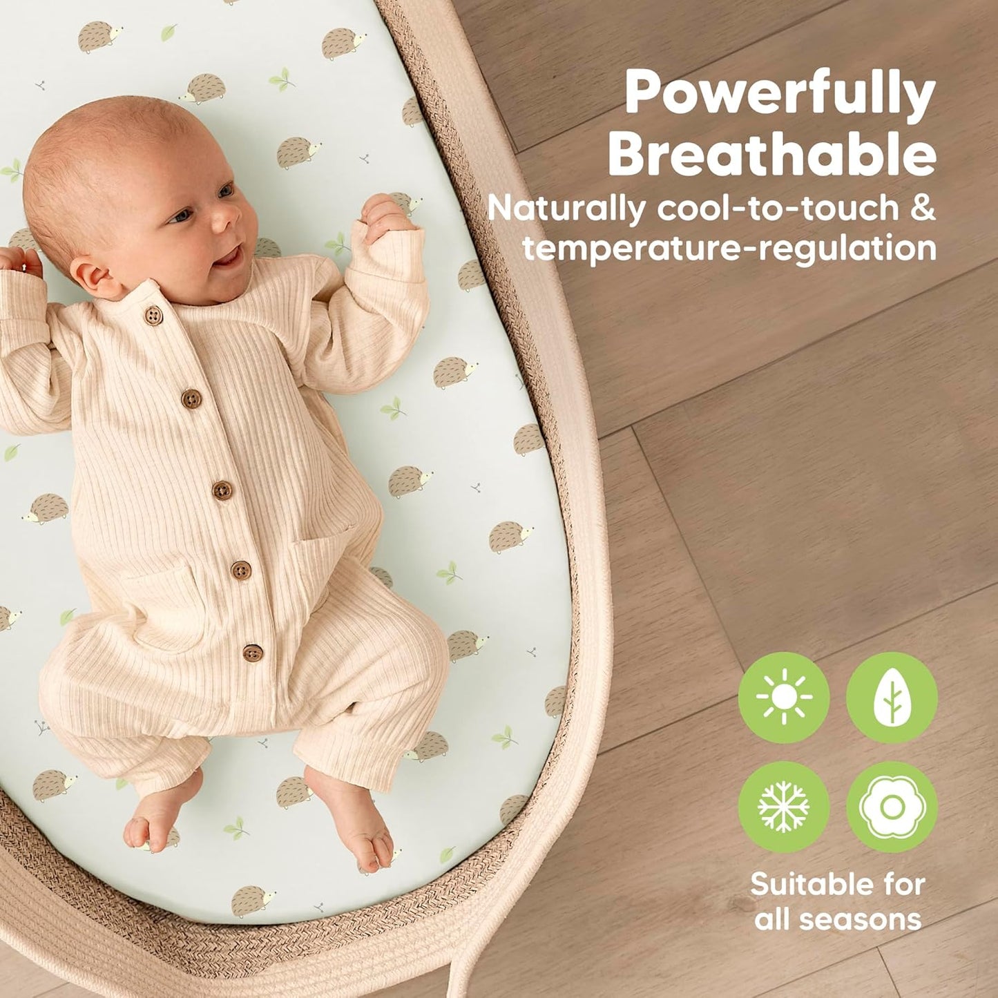 2-Pack Baby Bassinet Sheets Girl, Boy - 33x17 Viscose Derived from Bamboo Bedside Mattress Fitted Bassinet Sheets, Compatible with Halo Bassinest Swivel Sleeper, Baby Delight, Graco (Pecan)