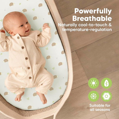 2-Pack Baby Bassinet Sheets Girl, Boy - 33x17 Viscose Derived from Bamboo Bedside Mattress Fitted Bassinet Sheets, Compatible with Halo Bassinest Swivel Sleeper, Baby Delight, Graco (Pecan)