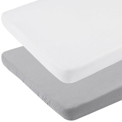 Onacosht Muslin Bassinet Sheets 33" x 19" Compatible with Mika Micky, KoolaBaby (3 in 1), BabyBond, HARPPA and RICUTON Bedside Bassinet, 2 Pack for Baby Boy and Girl, Natural and Rainbow