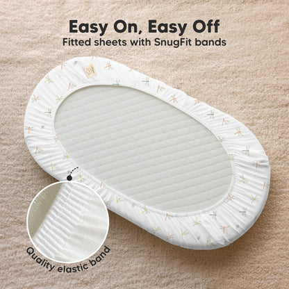 2-Pack Organic Bassinet Sheets for Girls, Boys - 100% Cotton Bassinet Mattress Sheets Compatible with Halo Bassinest Swivel Sleeper, Graco, Baby Delight, Chicco, Unisex Fitted Bassinet Sheets (Elly)