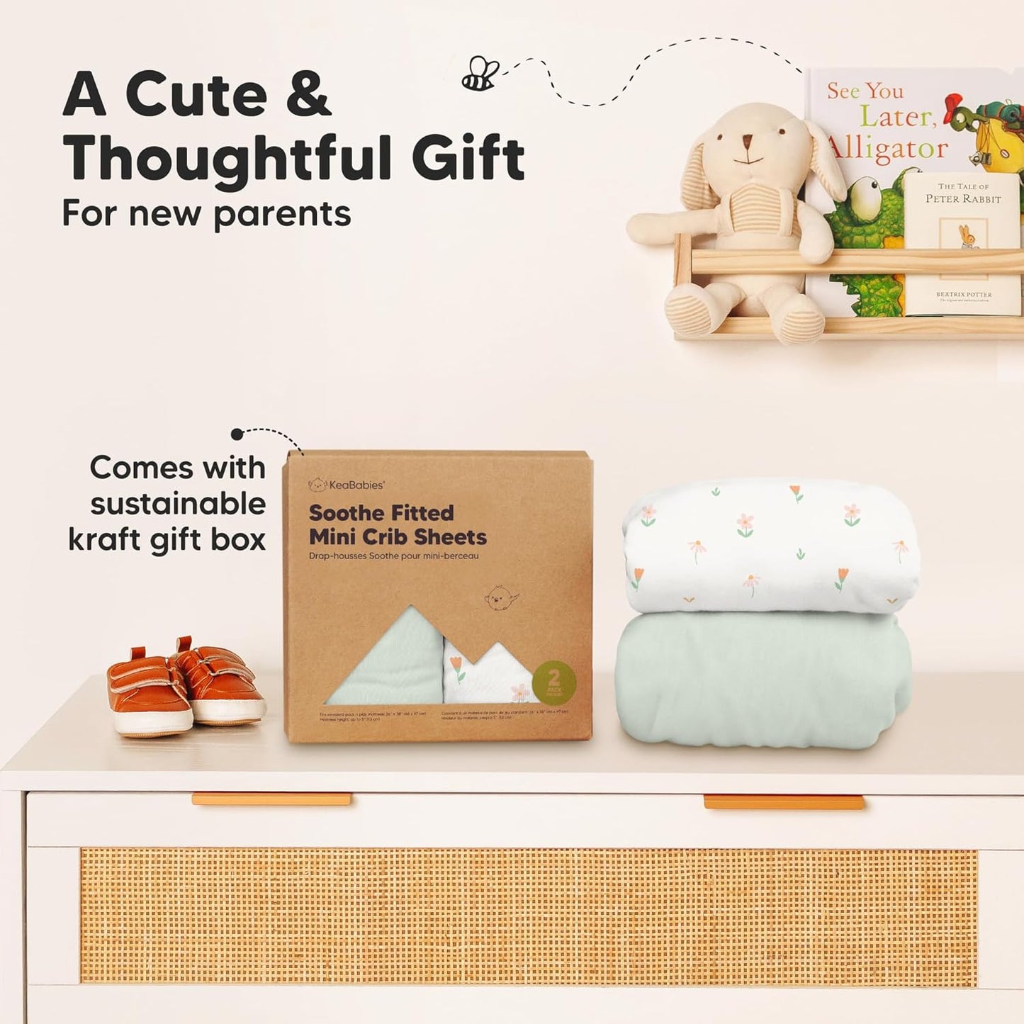 2-Pack Mini Crib Sheets Fitted - 38x26 Pack N Play Sheets for Pack and Play Mattress, Organic Cotton, Soft & Breathable Playard Bedding, Neutral Mini Toddler Bed Cover for Boys, Girls (Dragon Tale)