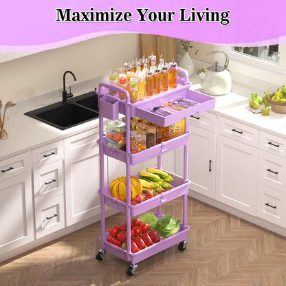 SUNALLY 3 Tier Rolling Cart with Drawer, Bathroom Storage Organizer with 2 Lockable Wheels, Multifunctional Rolling Storage Cart for Bathroom, Kitchen, Office, Craft, Makeup, Baby Essentials, White
