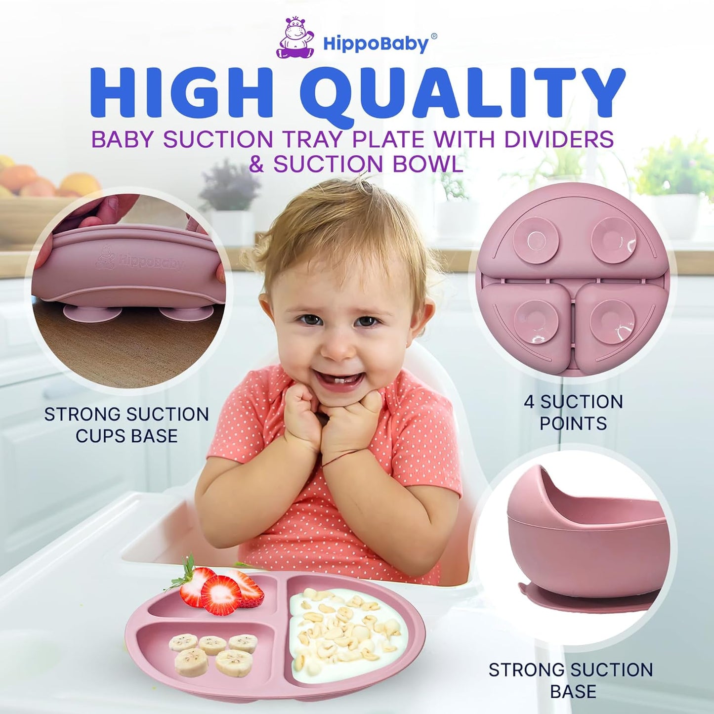 HippoBaby Baby Led Weaning Supplies | 10 Piece Silicone Baby Feeding Set | Baby Toddler Bib Cup Divided Plate and Bowl Self Feeding Spoons Dish Set | Baby Utensils | Toddler Feeding Supplies (Sky)
