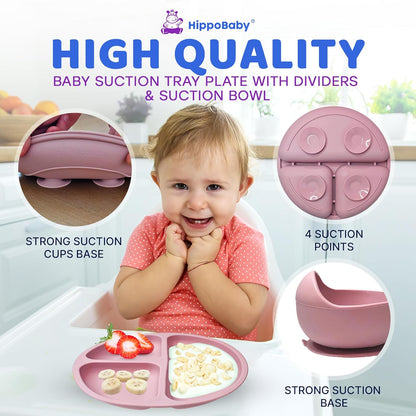HippoBaby Baby Led Weaning Supplies | 10 Piece Silicone Baby Feeding Set | Baby Toddler Bib Cup Divided Plate and Bowl Self Feeding Spoons Dish Set | Baby Utensils | Toddler Feeding Supplies (Sky)