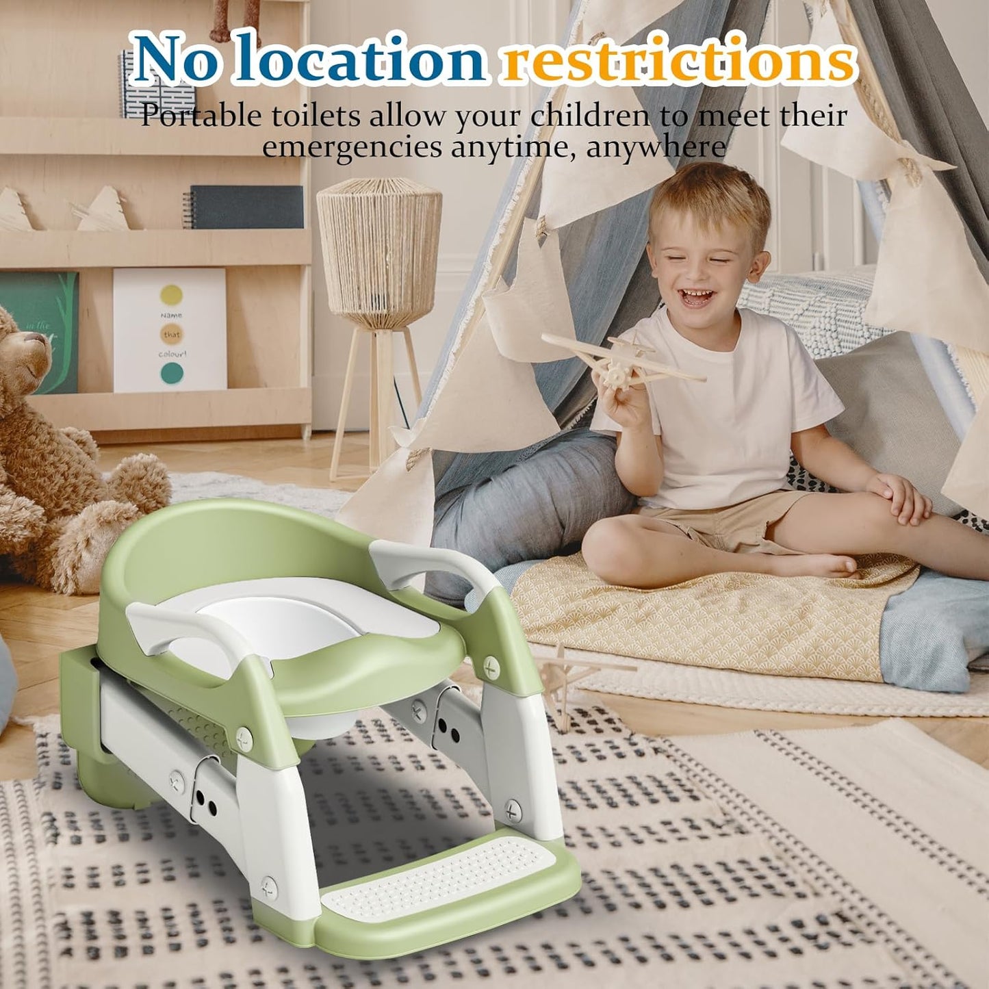 Potty Training Seat 3-in-1 Toddler Toilet Ladder (Toilet, Ladder, Squatting Aid) for Children Boys Girls with Removable Cushion, Anti-Splash & Foldable Design - Grey
