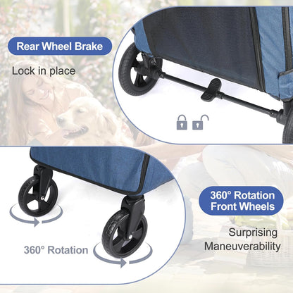 Large Dog Travel Stroller with 4 Heavy Duty Wheels Pet Stroller with Adjustable Handle - Double Doggie Capacity Jogger Wagon with Back Front Door for Small Medium Large Dogs (Dark Light Gray)