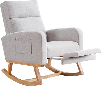 HCHAIRH Rocking Chair Nursery, Nursing Rocking Chairs with Foot Rest for Mom Nursery, Glider Rocker Chair with Footrest and High Backrest for Living Room, Bedroom, Beige