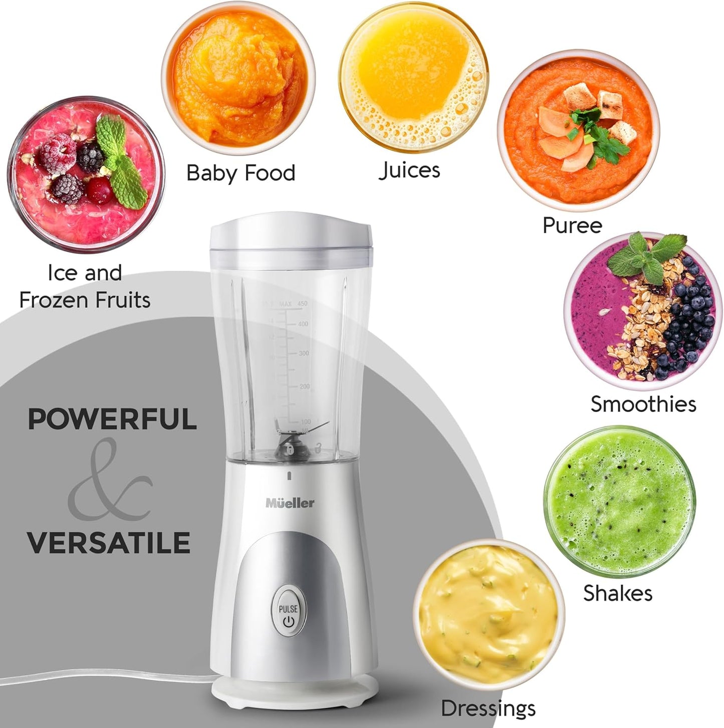 Mueller Heavy-Duty Personal Blender for Shakes and Smoothies with a 15 Oz Travel Cup and Lid, Juices, Baby Food, Portable Blender & Food Processor, Turquoise